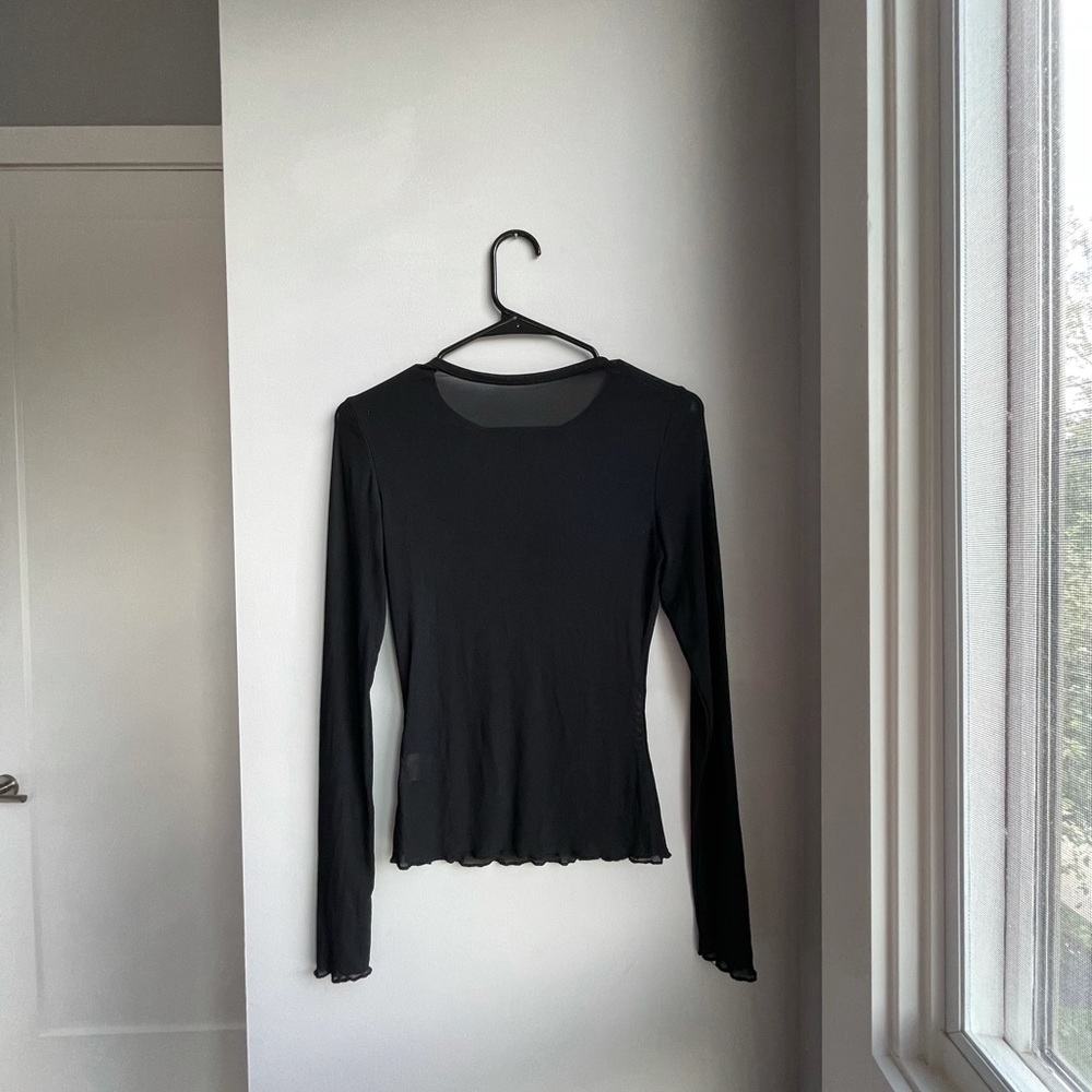 American Eagle Black Mesh Long Sleeve Size: M